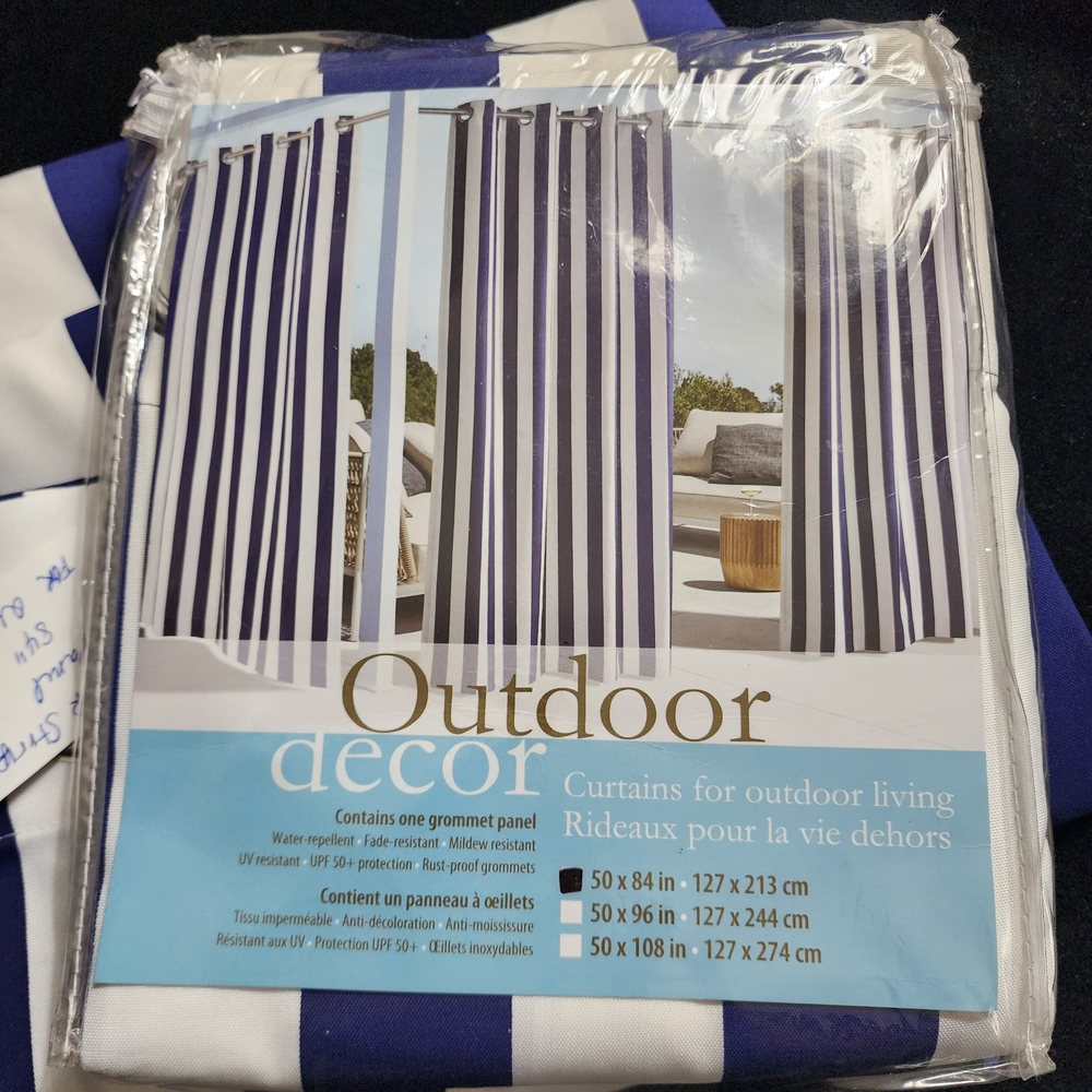 Outdoor Drapes Curtains Grommet Blue and White Stripped. 50x84 Set Of 2 - Picture 6 of 13